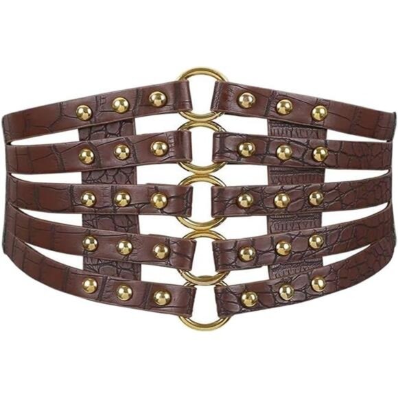 Women’s PU Leather Hollow-Out Stretch Belt – Wide Elastic Waist Belt - Picture 1 of 4